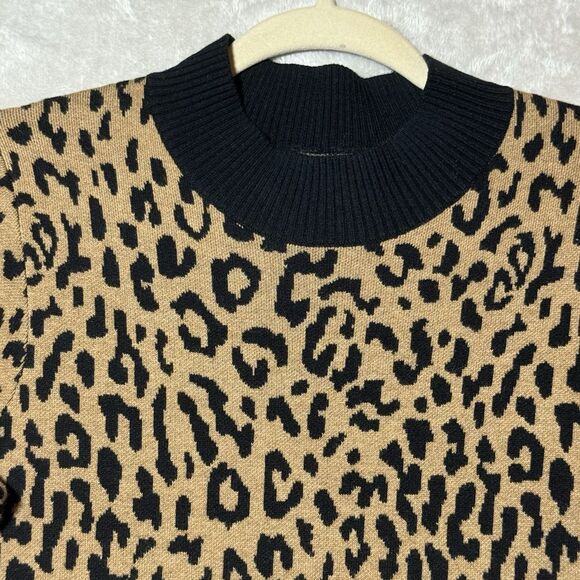 J. Crew MockNeck Sweater Dress Leopard Knit Pullover Merino Wool Blend Women XS - Picture 2 of 14